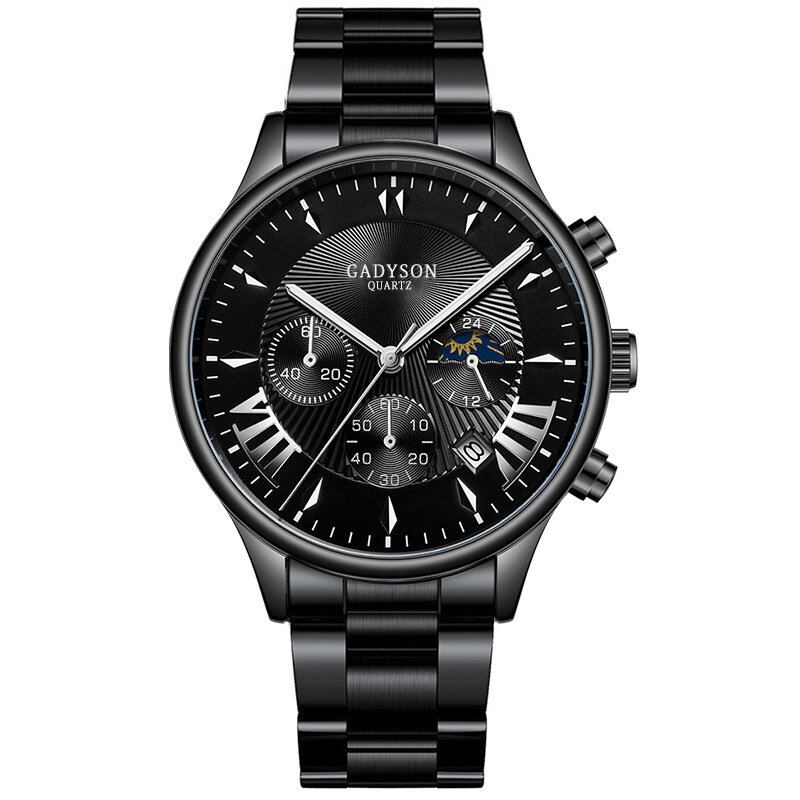 Gadyson A0701 Mode Herenhorloge Datumweergave Zakelijk Roestvrij Stalen Band Quartz Horloge