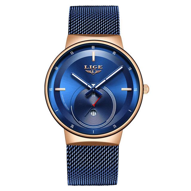 Herenmode Volledige Stalen Band Datumweergave Horloge Quartz Horloge