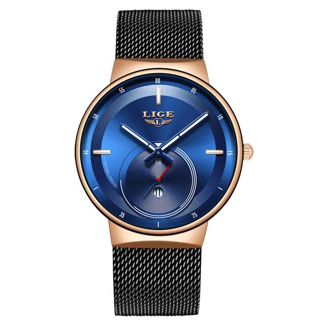 Herenmode Volledige Stalen Band Datumweergave Horloge Quartz Horloge