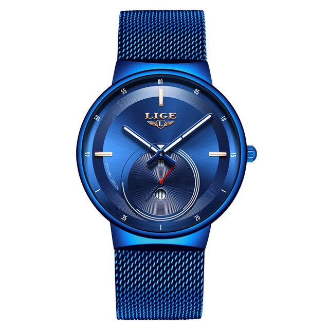Herenmode Volledige Stalen Band Datumweergave Horloge Quartz Horloge