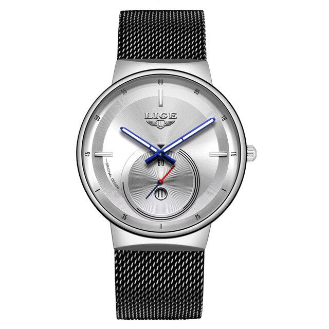Herenmode Volledige Stalen Band Datumweergave Horloge Quartz Horloge