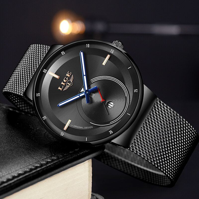 Herenmode Volledige Stalen Band Datumweergave Horloge Quartz Horloge
