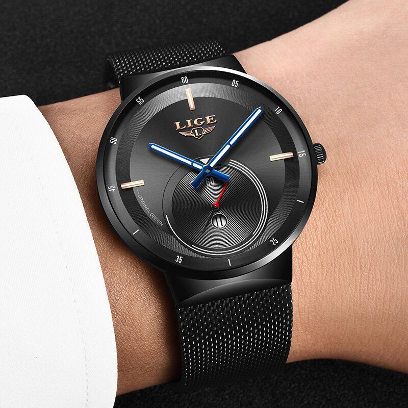Herenmode Volledige Stalen Band Datumweergave Horloge Quartz Horloge