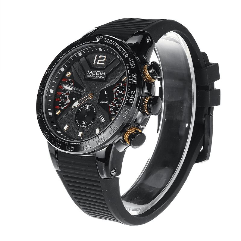 Lichtgevende Wijzerplaat Kalender Chronograaf Siliconen Band Heren Waterdicht Sport Quartz Horloge