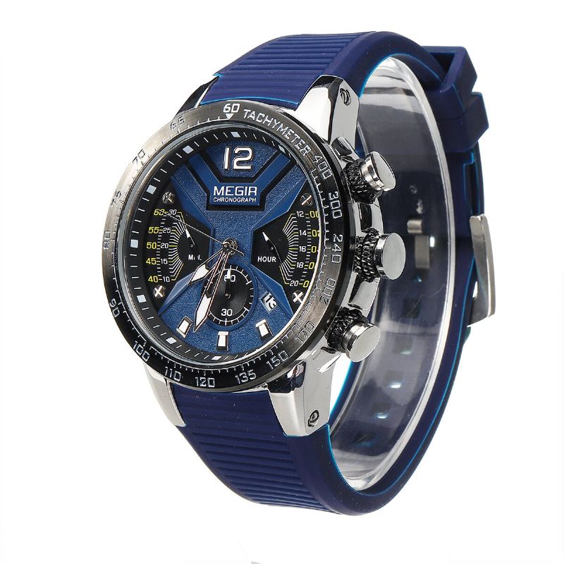 Lichtgevende Wijzerplaat Kalender Chronograaf Siliconen Band Heren Waterdicht Sport Quartz Horloge