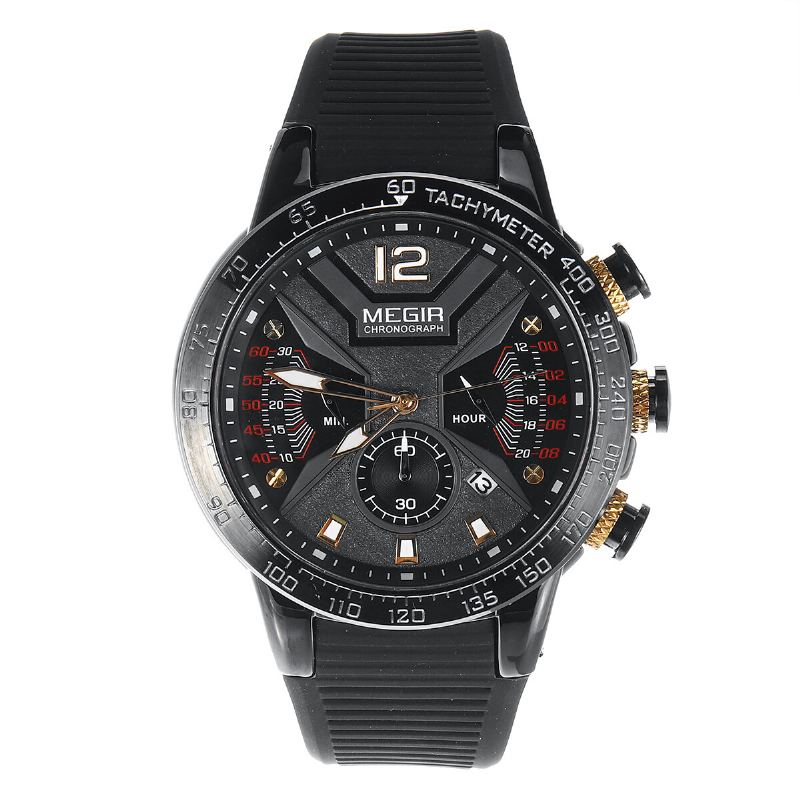 Lichtgevende Wijzerplaat Kalender Chronograaf Siliconen Band Heren Waterdicht Sport Quartz Horloge
