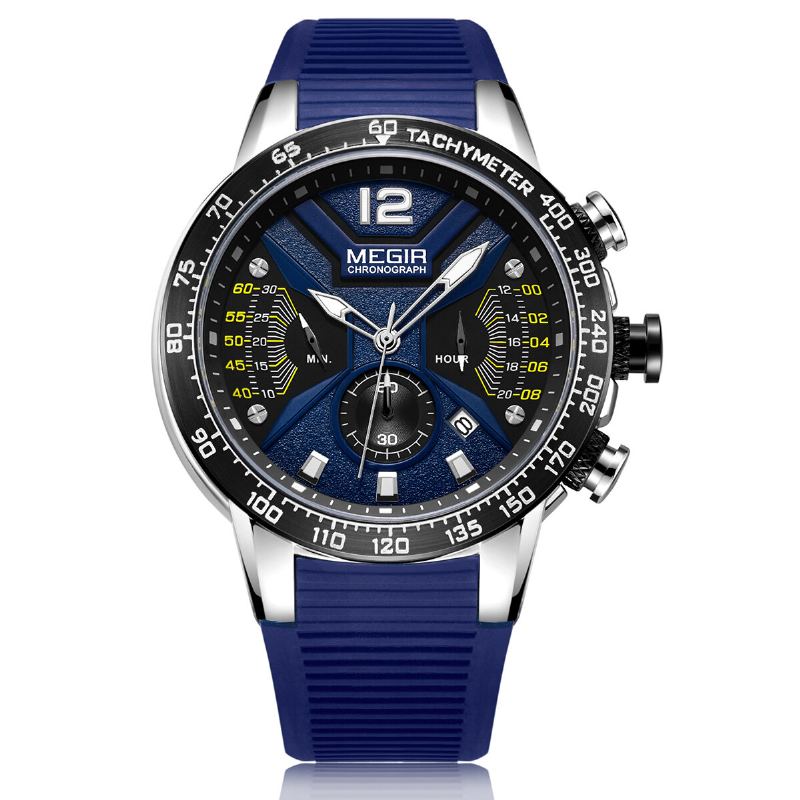Lichtgevende Wijzerplaat Kalender Chronograaf Siliconen Band Heren Waterdicht Sport Quartz Horloge