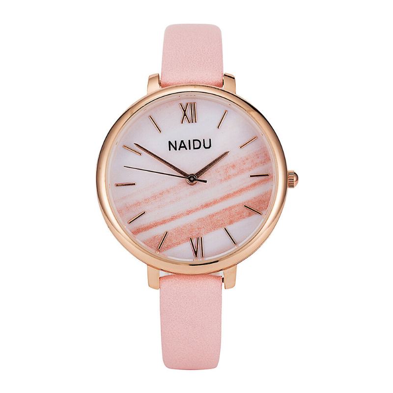 Mode Elegant Ontwerp Romeins Nummer Pu Lederen Band Dames Horloges Quartz Horloge