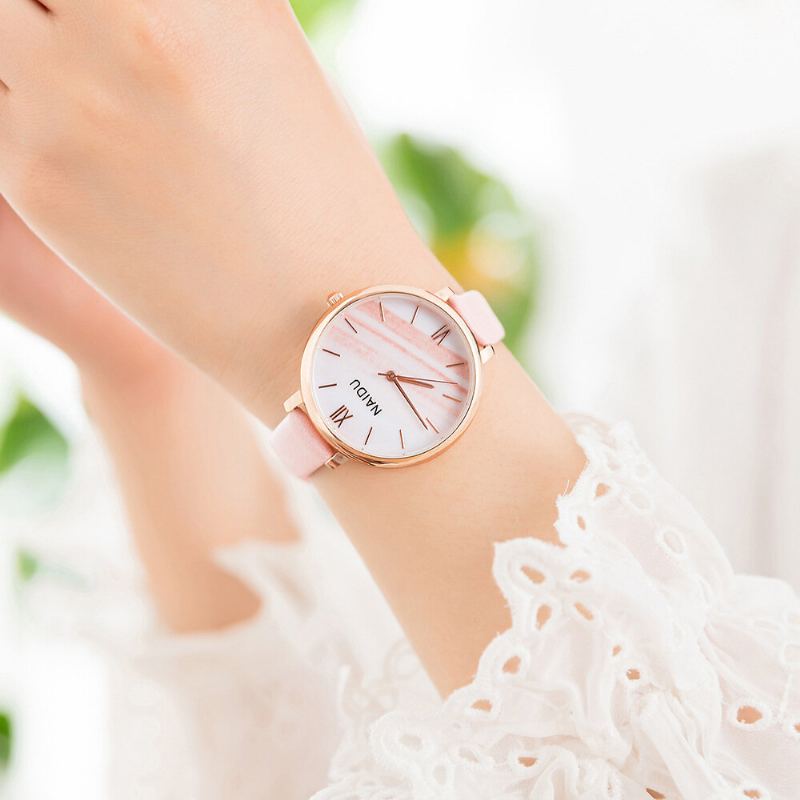Mode Elegant Ontwerp Romeins Nummer Pu Lederen Band Dames Horloges Quartz Horloge