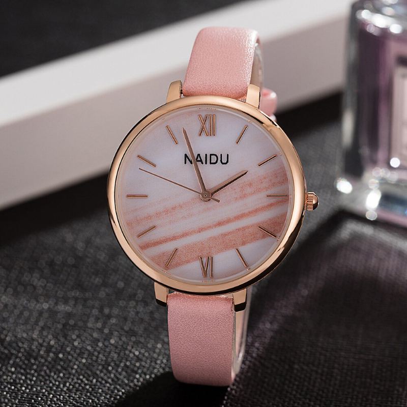 Mode Elegant Ontwerp Romeins Nummer Pu Lederen Band Dames Horloges Quartz Horloge