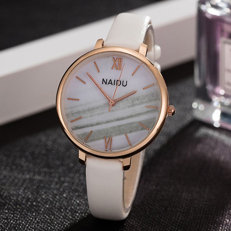Mode Elegant Ontwerp Romeins Nummer Pu Lederen Band Dames Horloges Quartz Horloge