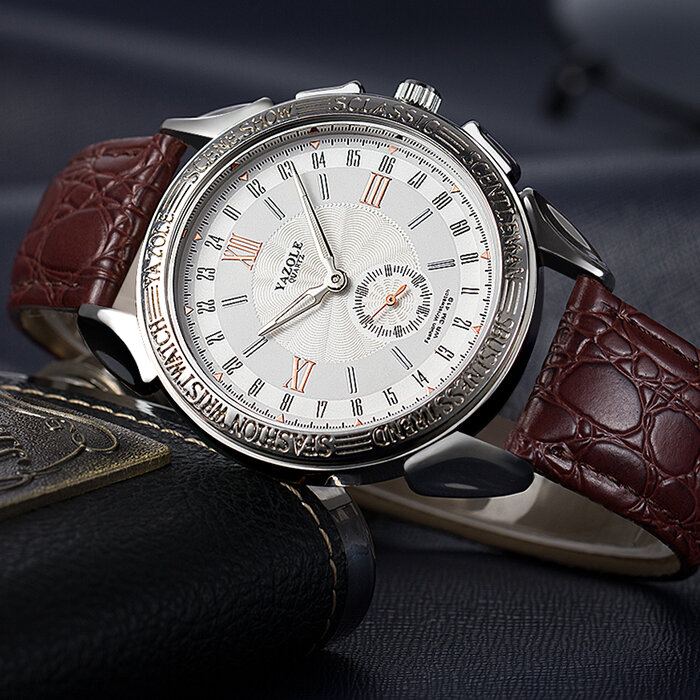 Mode Kleine Wijzerplaat Zakelijke Stijl Heren Waterdichte Lederen Band Quartz Horloge