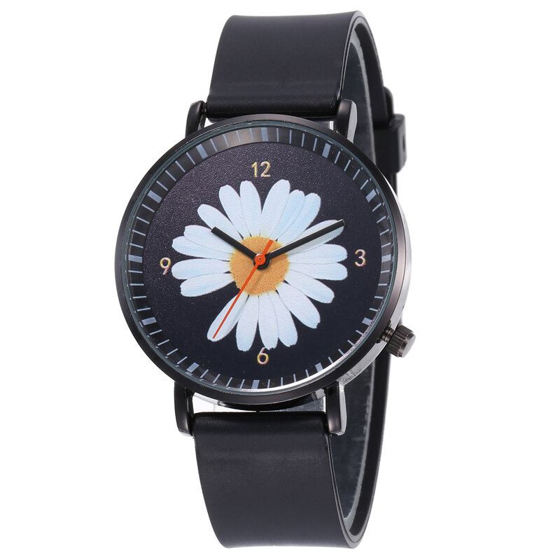 Mode Leuke Dames Horloges Grote Drie-wijzer Wijzerplaat Zwart Driedimensionaal Kleine Daisy Quartz Horloge