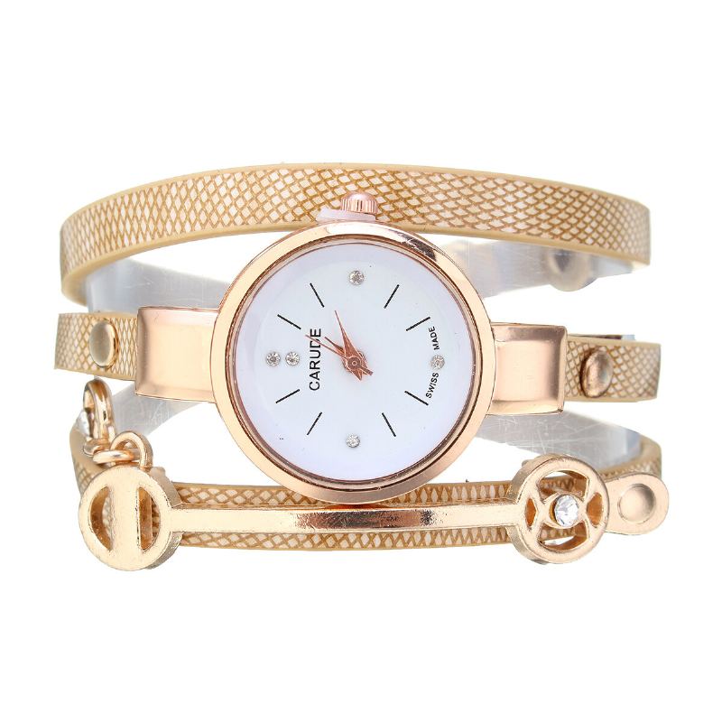 Mode Pu Lederen Band Eenvoudige Kristallen Wijzerplaat Dameshorloge Dames Jurk Quartz Horloge