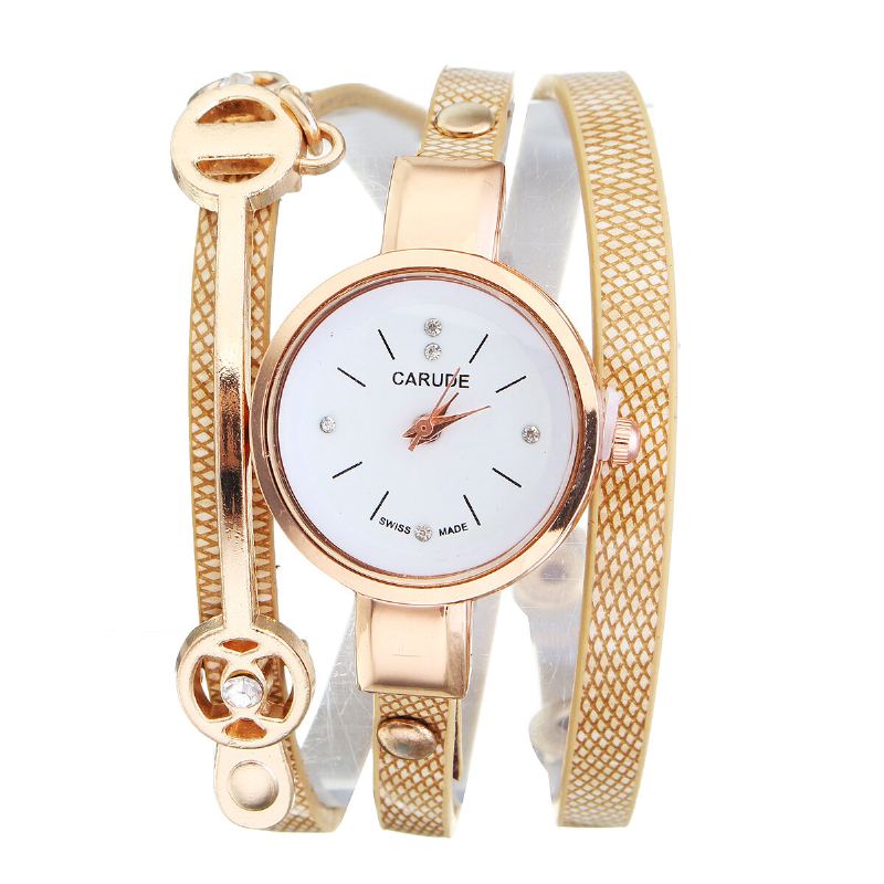 Mode Pu Lederen Band Eenvoudige Kristallen Wijzerplaat Dameshorloge Dames Jurk Quartz Horloge