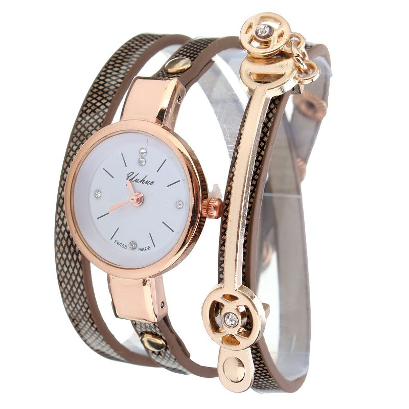 Mode Pu Lederen Band Eenvoudige Kristallen Wijzerplaat Dameshorloge Dames Jurk Quartz Horloge