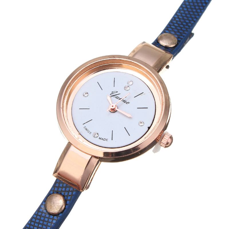 Mode Pu Lederen Band Eenvoudige Kristallen Wijzerplaat Dameshorloge Dames Jurk Quartz Horloge