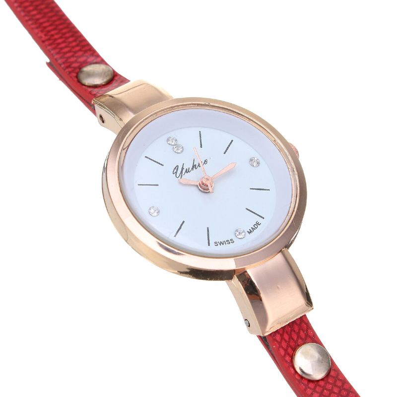 Mode Pu Lederen Band Eenvoudige Kristallen Wijzerplaat Dameshorloge Dames Jurk Quartz Horloge