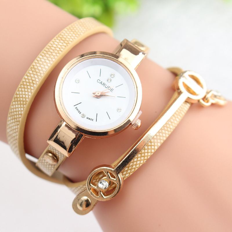 Mode Pu Lederen Band Eenvoudige Kristallen Wijzerplaat Dameshorloge Dames Jurk Quartz Horloge