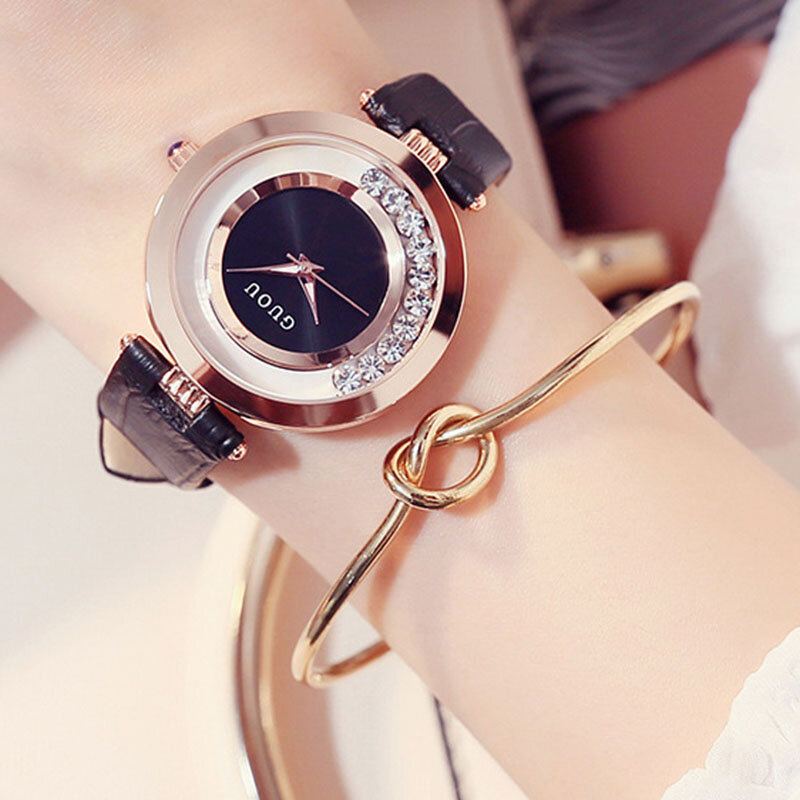 Mode Vrouwen Horloge Licht Luxe Volledige Stalen Glitter Diamanten Lederen Band Vrouwelijke Quartz Horloge
