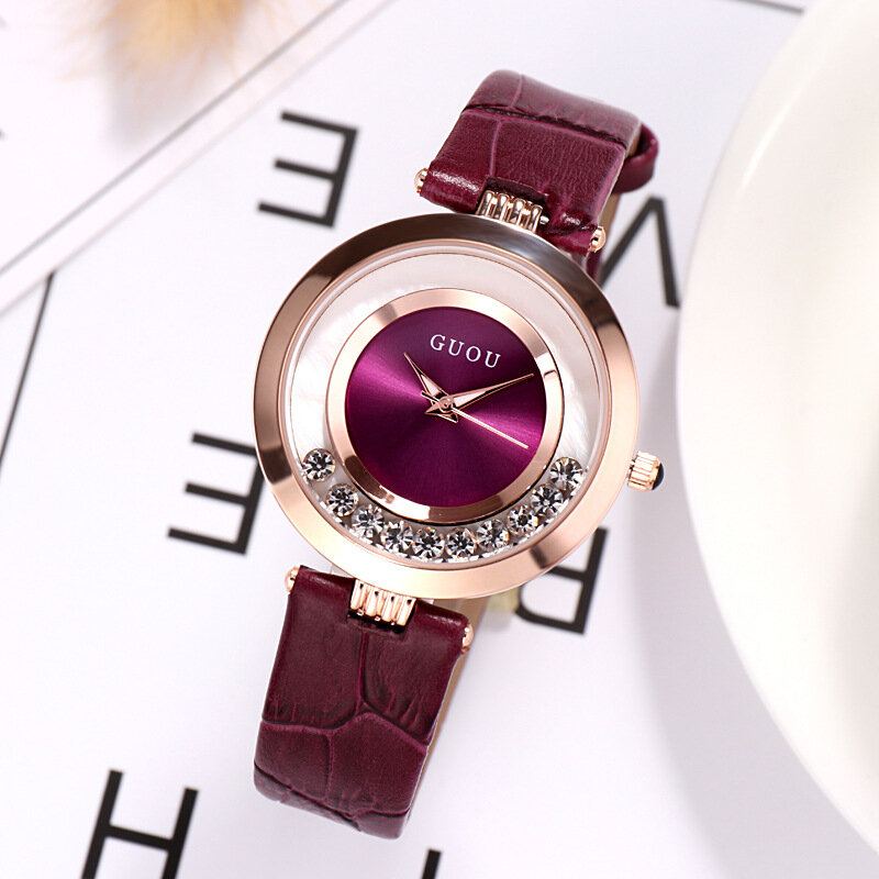 Mode Vrouwen Horloge Licht Luxe Volledige Stalen Glitter Diamanten Lederen Band Vrouwelijke Quartz Horloge