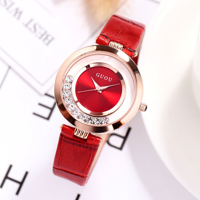 Mode Vrouwen Horloge Licht Luxe Volledige Stalen Glitter Diamanten Lederen Band Vrouwelijke Quartz Horloge