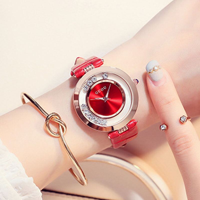 Mode Vrouwen Horloge Licht Luxe Volledige Stalen Glitter Diamanten Lederen Band Vrouwelijke Quartz Horloge