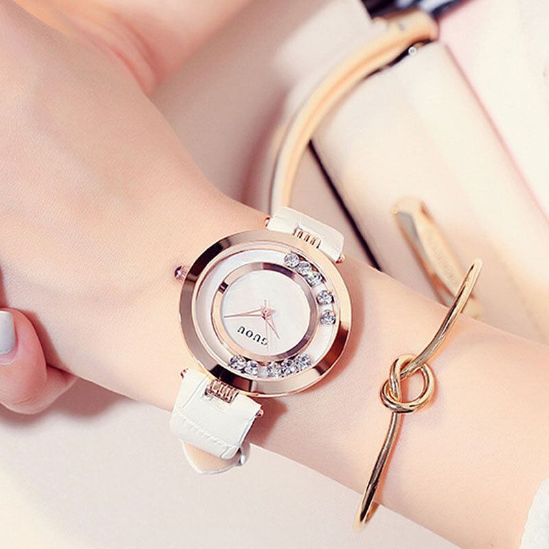 Mode Vrouwen Horloge Licht Luxe Volledige Stalen Glitter Diamanten Lederen Band Vrouwelijke Quartz Horloge