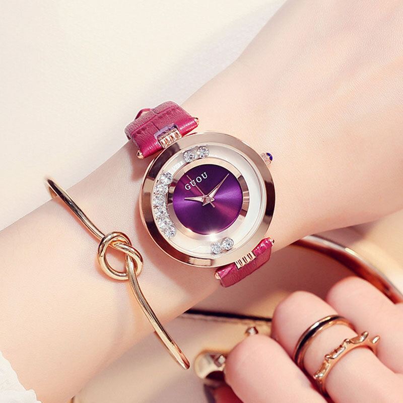 Mode Vrouwen Horloge Licht Luxe Volledige Stalen Glitter Diamanten Lederen Band Vrouwelijke Quartz Horloge