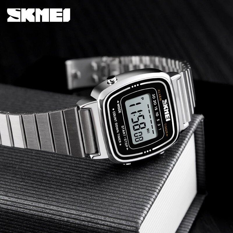 Modieuze Kleine Wijzerplaat Digitaal Horloge Roestvrij Staal Stopwatch Dameshorloges