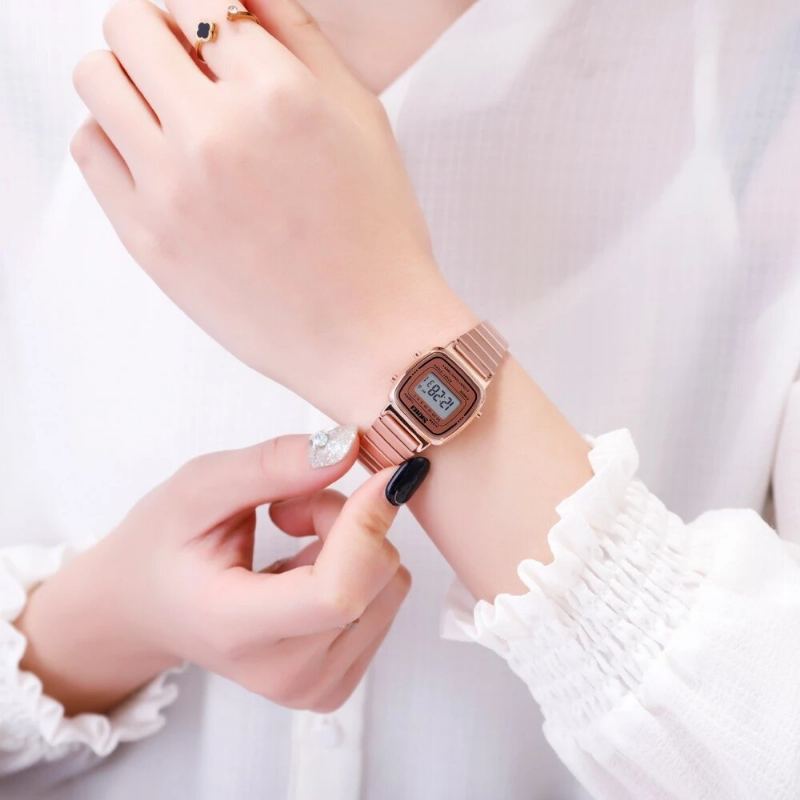 Modieuze Kleine Wijzerplaat Digitaal Horloge Roestvrij Staal Stopwatch Dameshorloges