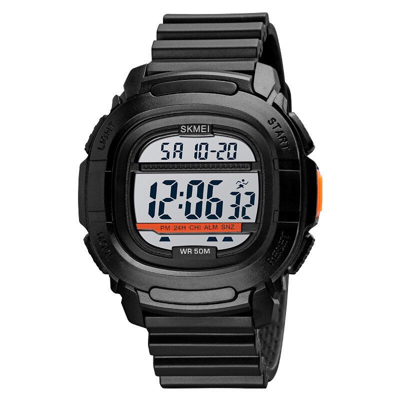 Sport Herenhorloge Datum Weekweergave 5atm Waterdicht Stopwatch Countdown Led Light Outdoor Digitaal Horloge