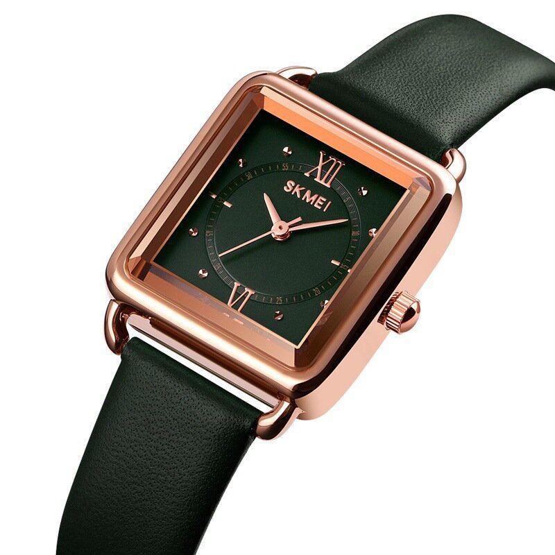 Vierkante Wijzerplaat Klassiek Dames Polshorloge Echt Lederen Band Casual Quartz Horloge