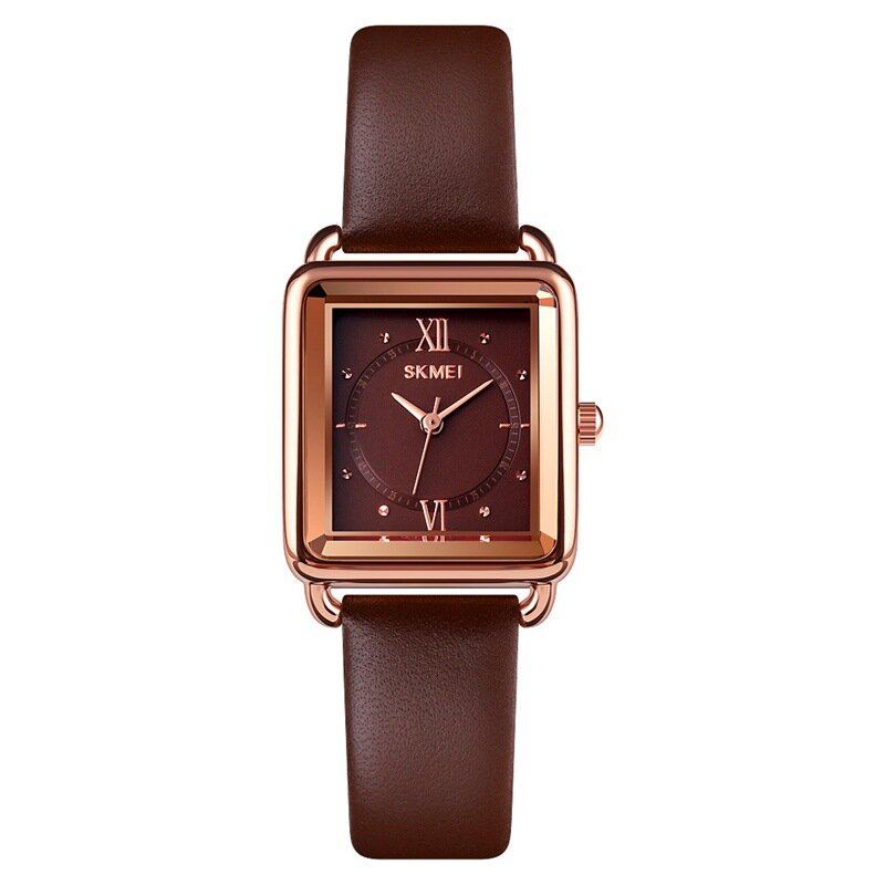Vierkante Wijzerplaat Klassiek Dames Polshorloge Echt Lederen Band Casual Quartz Horloge