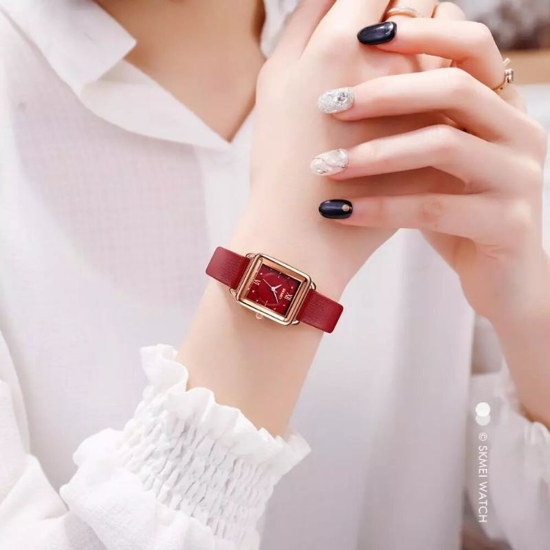 Vierkante Wijzerplaat Klassiek Dames Polshorloge Echt Lederen Band Casual Quartz Horloge