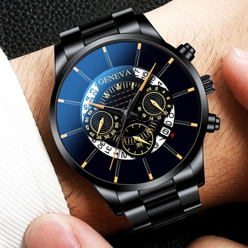 Zakelijk Met Kalender Wijzerplaat Roestvrij Stalen Band Waterdicht Heren Quartz Horloge