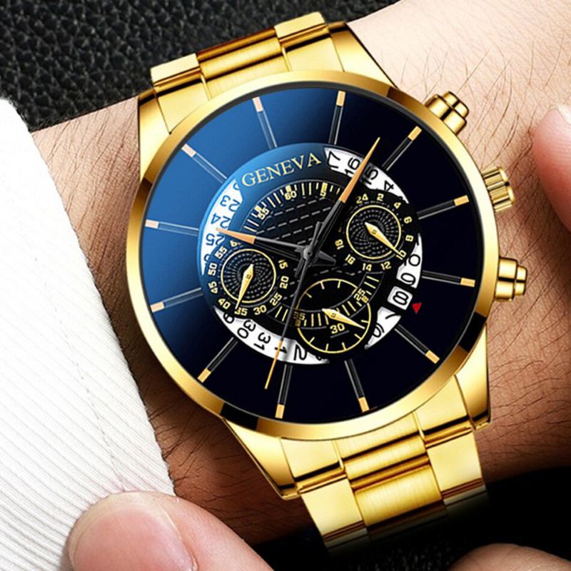 Zakelijk Met Kalender Wijzerplaat Roestvrij Stalen Band Waterdicht Heren Quartz Horloge