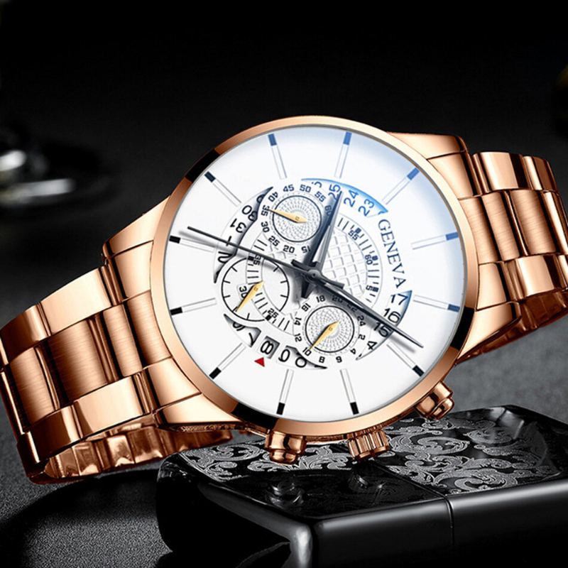 Zakelijk Met Kalender Wijzerplaat Roestvrij Stalen Band Waterdicht Heren Quartz Horloge