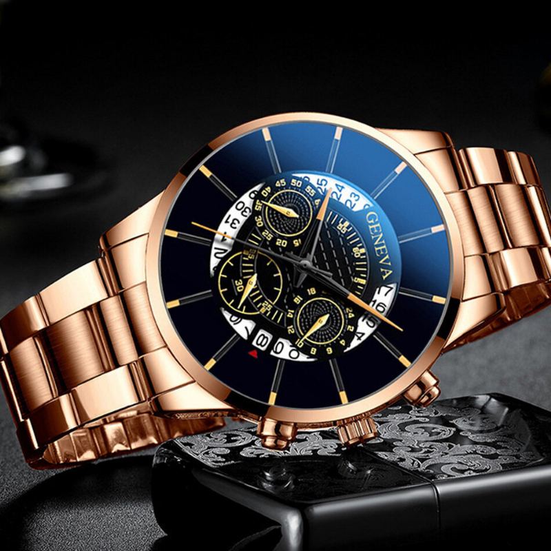 Zakelijk Met Kalender Wijzerplaat Roestvrij Stalen Band Waterdicht Heren Quartz Horloge