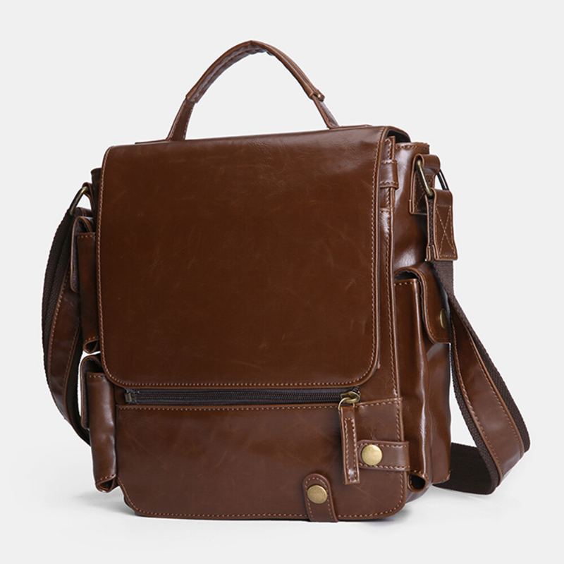 E Ekphero Mannen Pu Lederen Vintage Zakelijke Multifunctionele Multi-kaartsleuven Multi-zakken Crossbody Tas Schoudertas