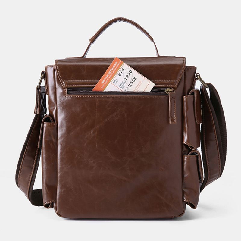 E Ekphero Mannen Pu Lederen Vintage Zakelijke Multifunctionele Multi-kaartsleuven Multi-zakken Crossbody Tas Schoudertas