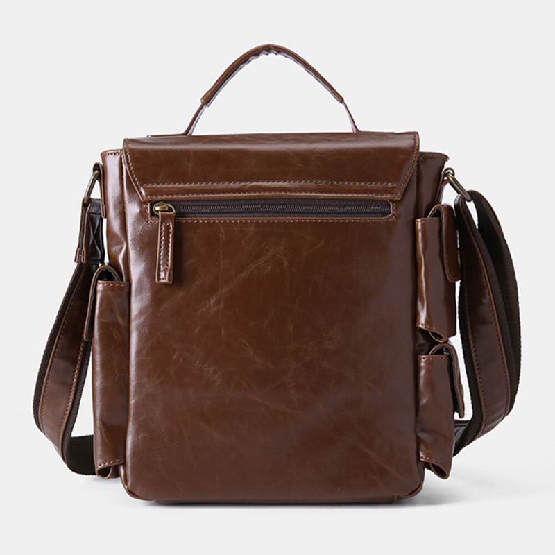 E Ekphero Mannen Pu Lederen Vintage Zakelijke Multifunctionele Multi-kaartsleuven Multi-zakken Crossbody Tas Schoudertas