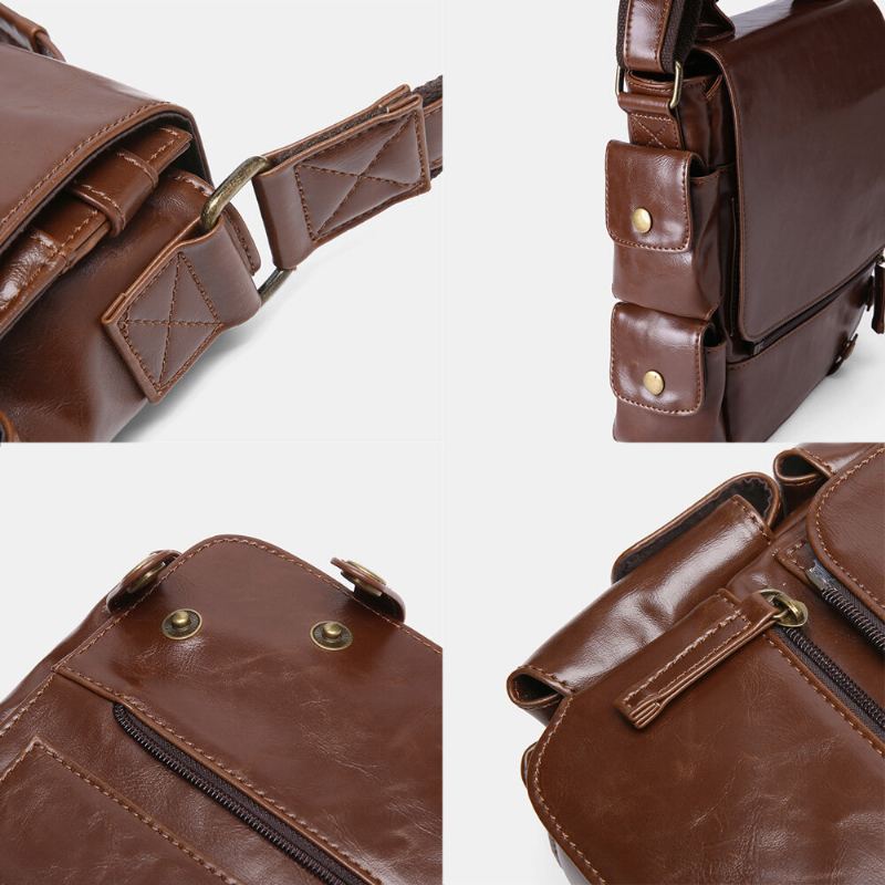 E Ekphero Mannen Pu Lederen Vintage Zakelijke Multifunctionele Multi-kaartsleuven Multi-zakken Crossbody Tas Schoudertas