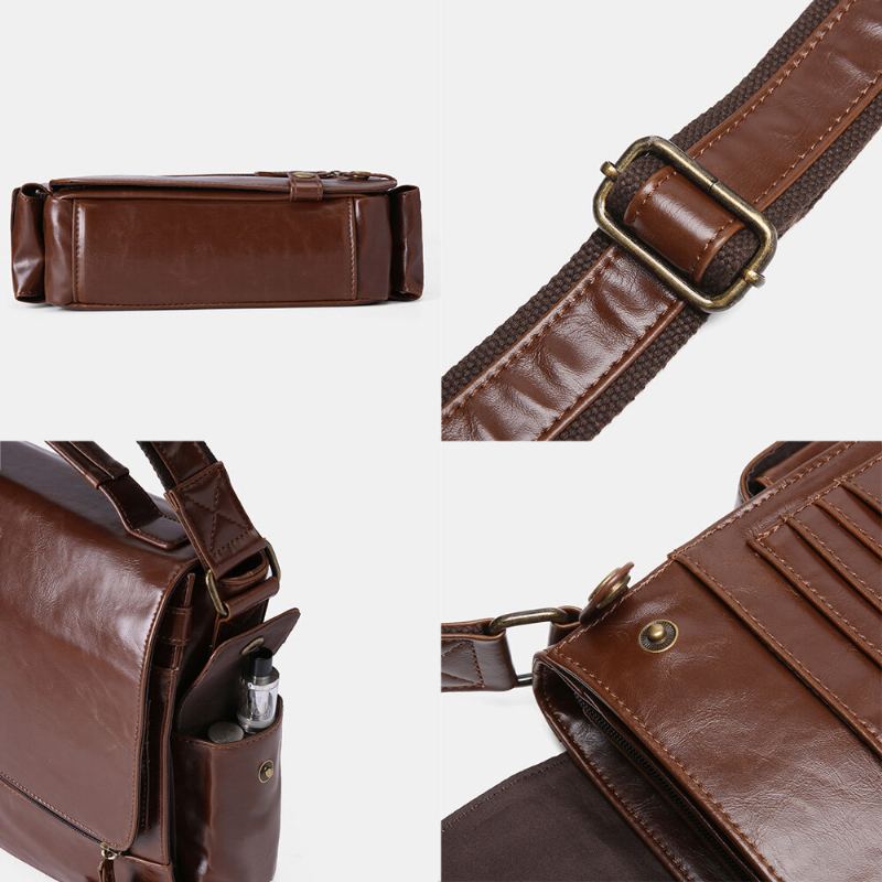 E Ekphero Mannen Pu Lederen Vintage Zakelijke Multifunctionele Multi-kaartsleuven Multi-zakken Crossbody Tas Schoudertas
