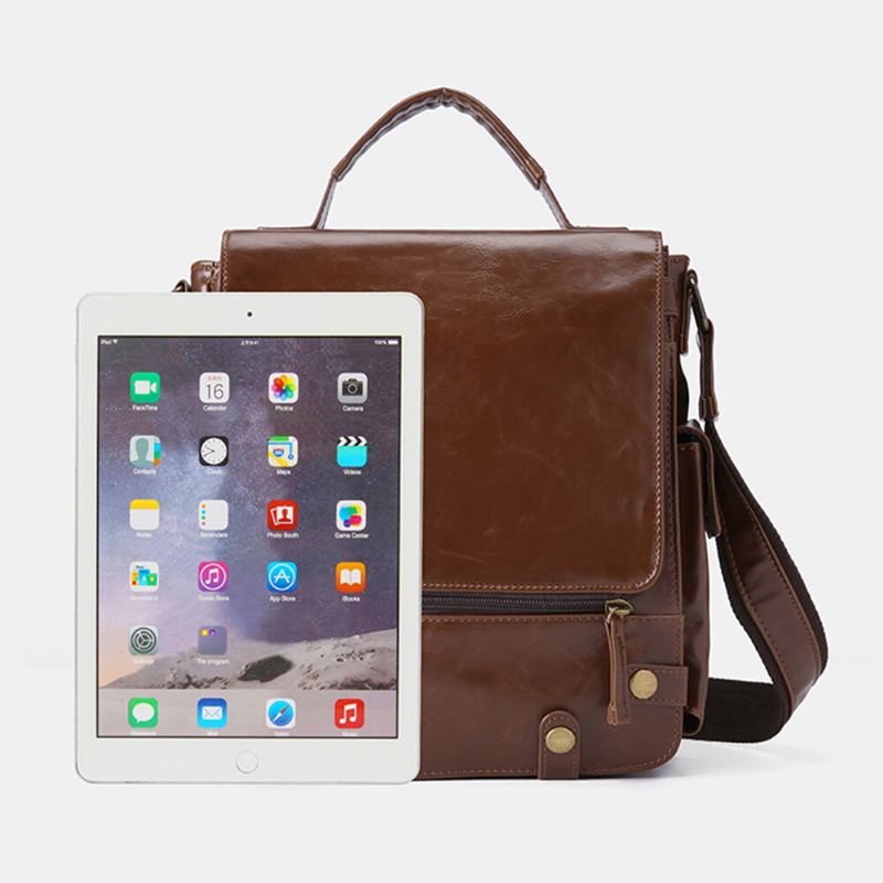 E Ekphero Mannen Pu Lederen Vintage Zakelijke Multifunctionele Multi-kaartsleuven Multi-zakken Crossbody Tas Schoudertas