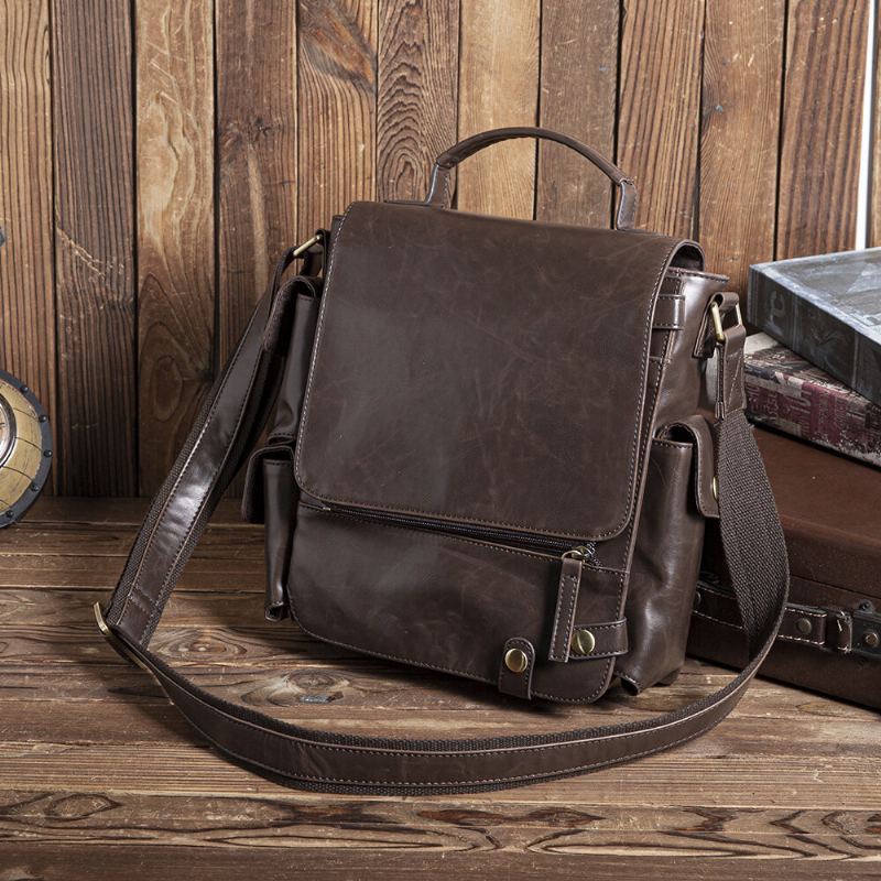 E Ekphero Mannen Pu Lederen Vintage Zakelijke Multifunctionele Multi-kaartsleuven Multi-zakken Crossbody Tas Schoudertas