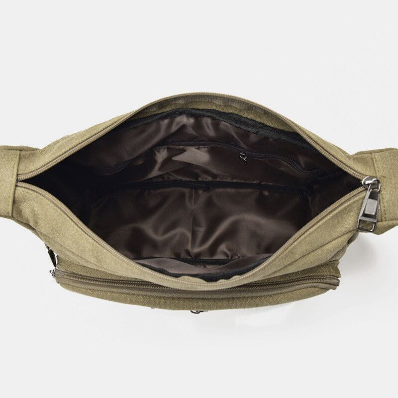 Heren Canvas Multi-lagen Grote Capaciteit Casual Effen Kleur Crossbody Tas Schoudertas