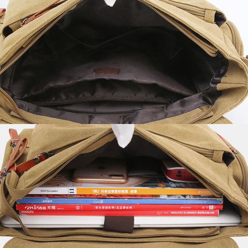 Mannen Canvas Multi-compartiment Multi-pocket Casual Schoudertas Messenger Bag Crossbody Tassen Handtas
