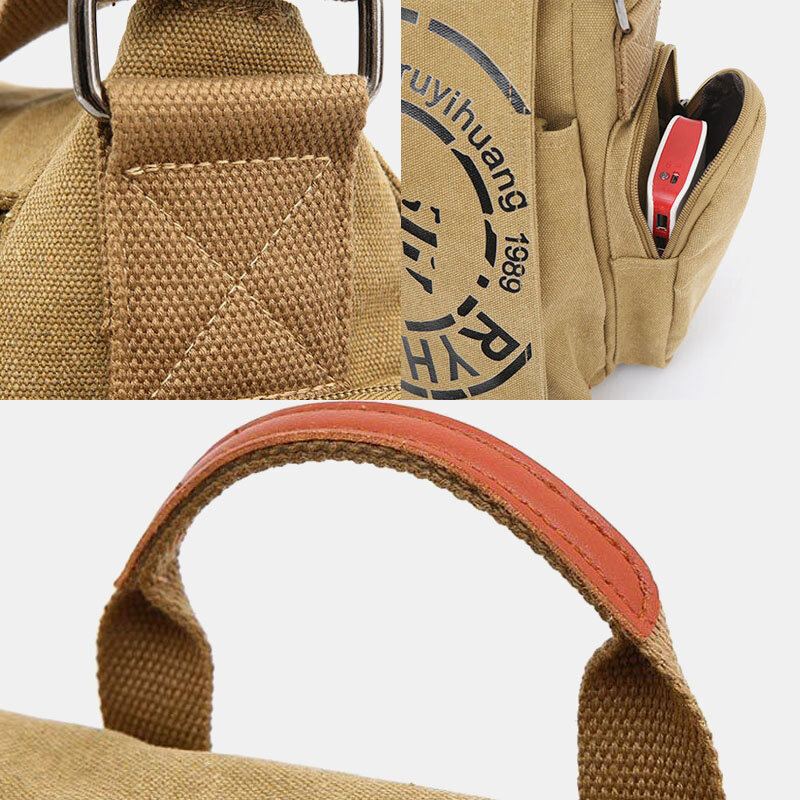 Mannen Canvas Multi-compartiment Multi-pocket Casual Schoudertas Messenger Bag Crossbody Tassen Handtas