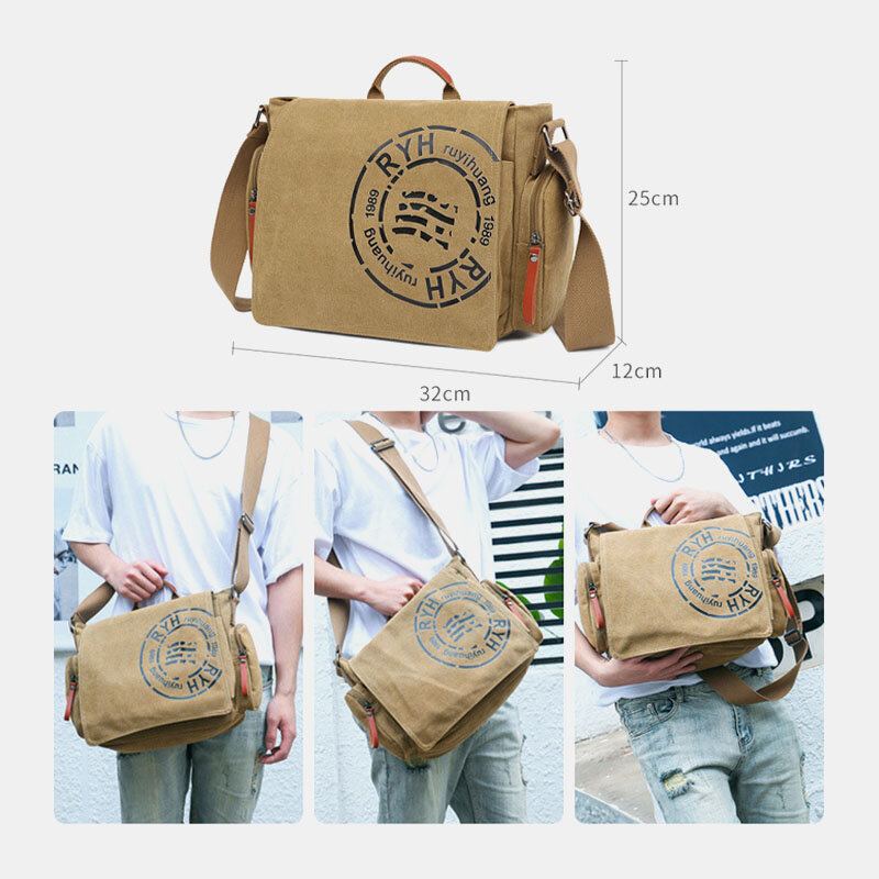 Mannen Canvas Multi-compartiment Multi-pocket Casual Schoudertas Messenger Bag Crossbody Tassen Handtas